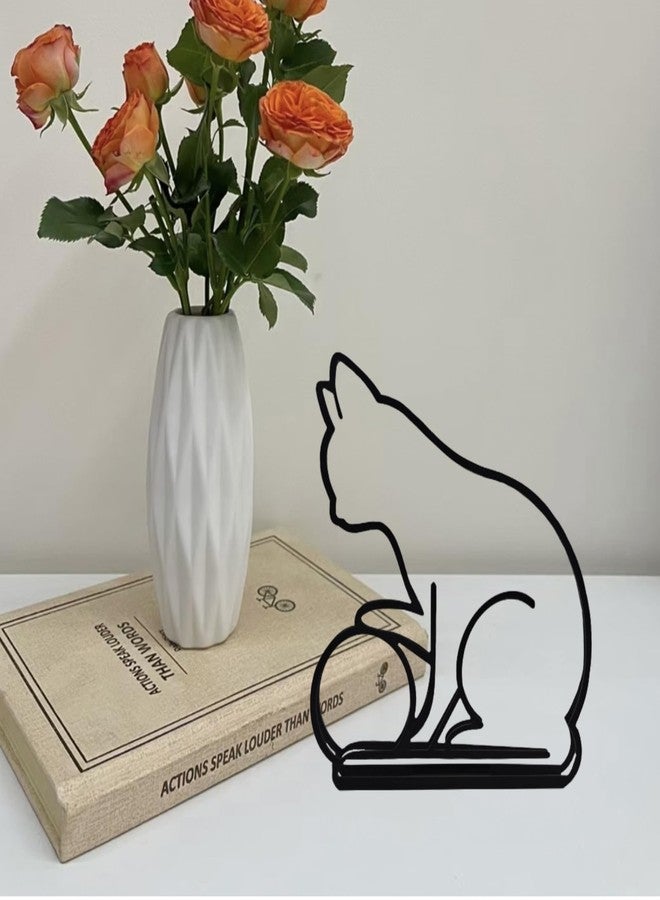 TTYGRHQ Modern Metal Cat Wall Art Sculpture, Black Minimalist Home Decor, Living Room Wall Decoration (Play Ball cat) - Image 1